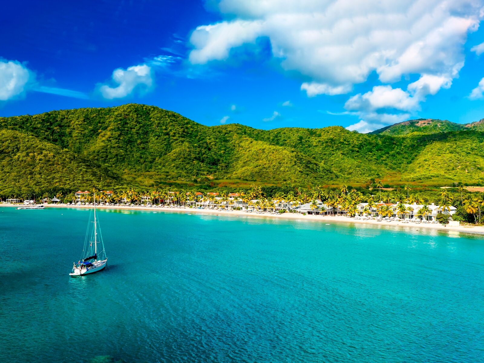 Yacht,Off,The,Coast,Of,Antigua,Island.,Tropical,Island,Sea