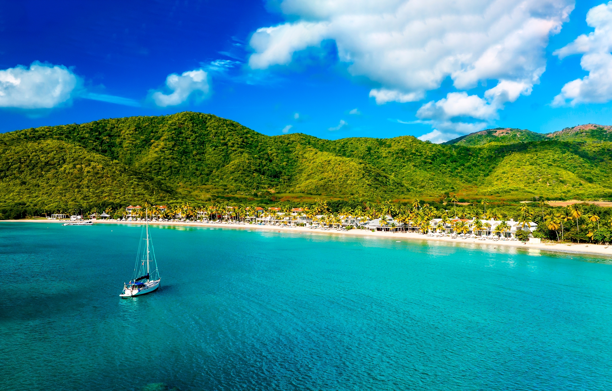Yacht,Off,The,Coast,Of,Antigua,Island.,Tropical,Island,Sea