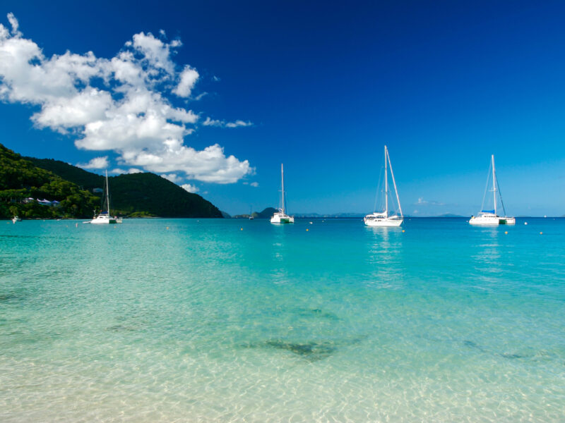 Classic,Caribbean,Paradise,View,With,Tranquil,Turquoise,Waters,Under,Green