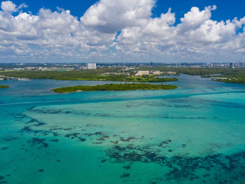 Aerial,Photo,Shallow,Water,Biscayne,Bay,Miami,Fl,Beautiful,Vibrant
