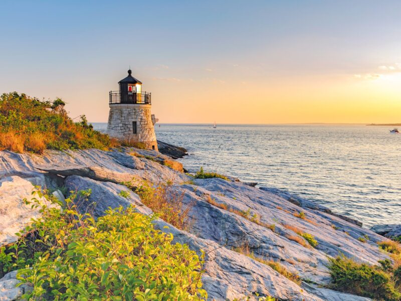 Castle,Hill,Lighthouse,At,Twilight,During,The,Golden,Hour,Just