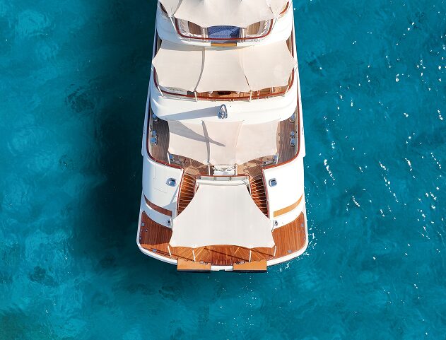 f luxury yacht stern with wooden deck anchored 1