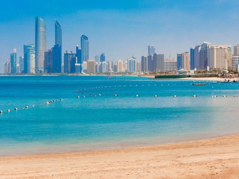 Cityscape,Panorama,Of,Abu,Dhabi,Downtown,With,Sea,,Sand,Beach