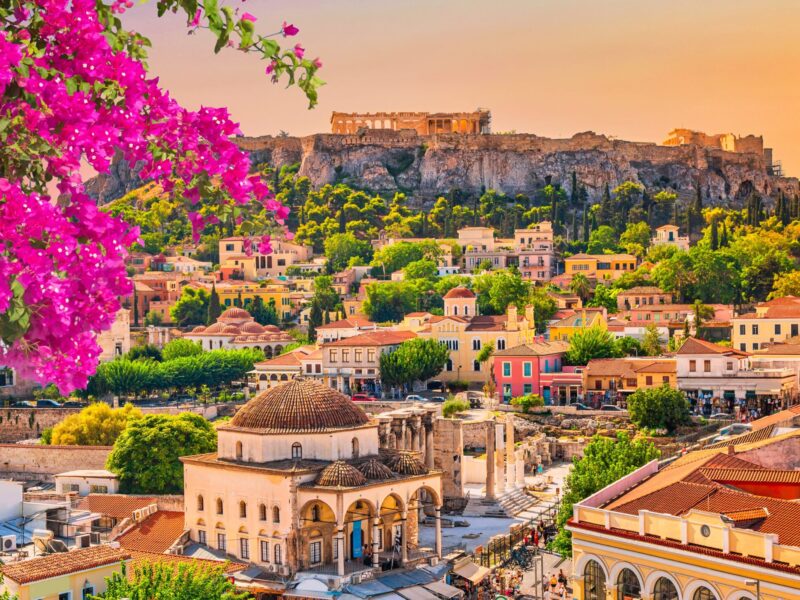Skyline,Of,Athens,With,Monastiraki,Square,And,Acropolis,Hill,During