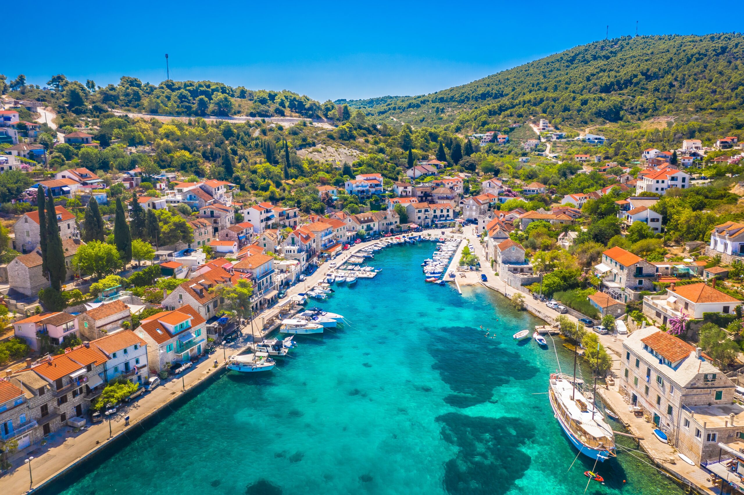 A,Stunning,Aerial,View,Of,Stomorska,On,Solta,Island,,Croatia,