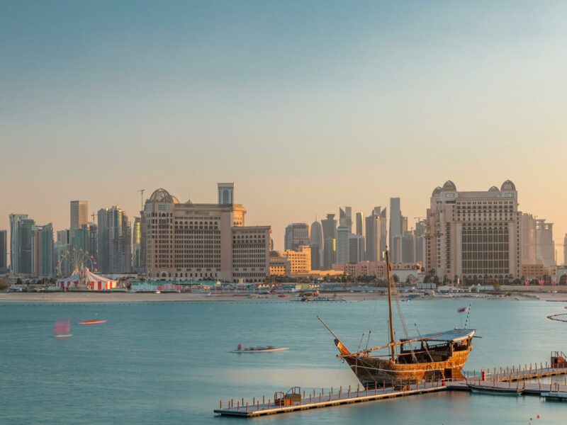 View,From,Katara,Beach,Timelapse,During,Sunset,In,Doha,,Qatar,
