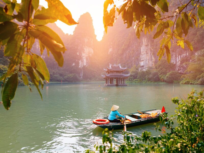 Scenic,Landscape,Of,Ninh,Binh,With,Boat,On,River,And